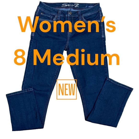 Women's Seven7 8 Medium Jean Jeans Denim Navy Blue Stretch Slim Straight NWOT - Picture 2 of 11